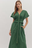 Smocked Zip Midi Dress | Hunter Green