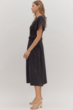 Smocked Zip Midi Dress | Black