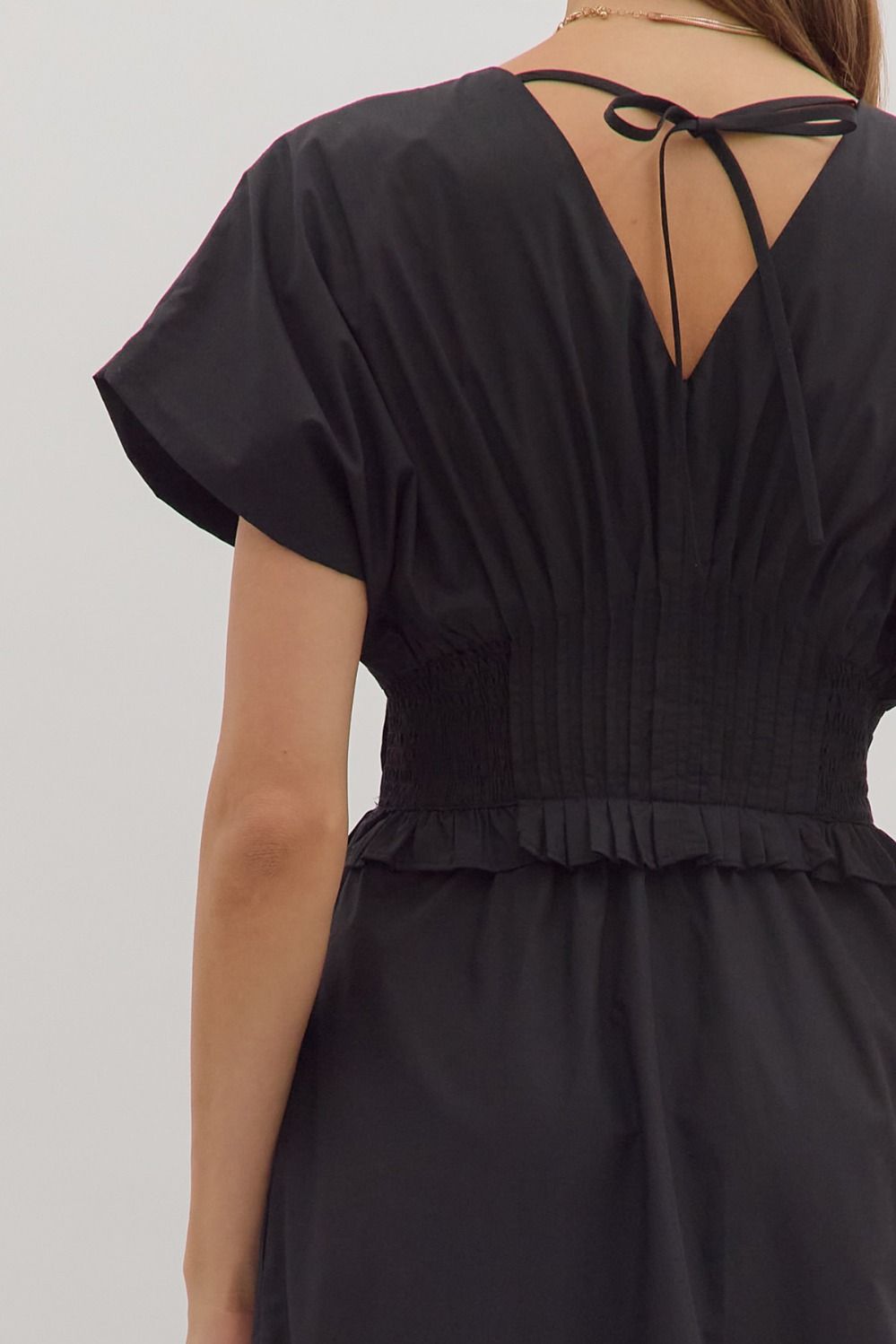 Smocked Zip Midi Dress | Black