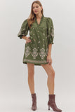 Floral Embroidered Puff Sleeve Dress | Olive