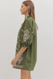 Floral Embroidered Puff Sleeve Dress | Olive