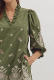 Floral Embroidered Puff Sleeve Dress | Olive