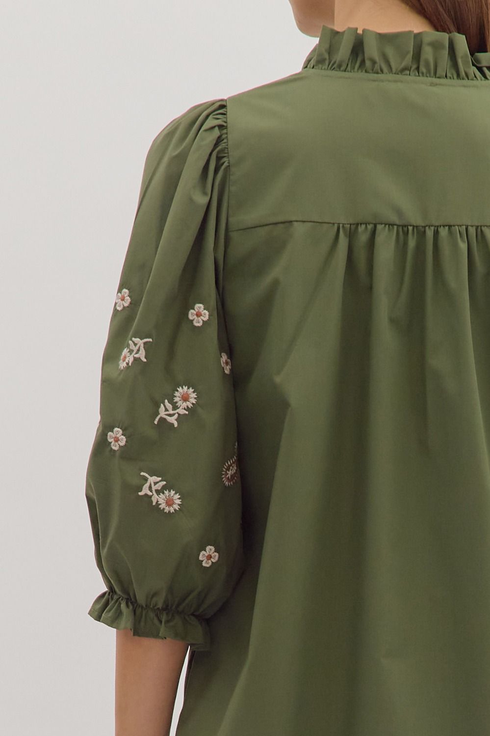 Floral Embroidered Puff Sleeve Dress | Olive