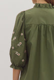 Floral Embroidered Puff Sleeve Dress | Olive