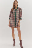Plaid Ruffle Trim Button Dress | Taupe