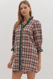 Plaid Ruffle Trim Button Dress | Taupe