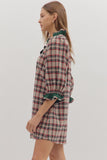 Plaid Ruffle Trim Button Dress | Taupe