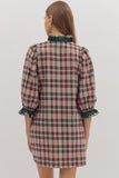 Plaid Ruffle Trim Button Dress | Taupe