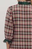 Plaid Ruffle Trim Button Dress | Taupe