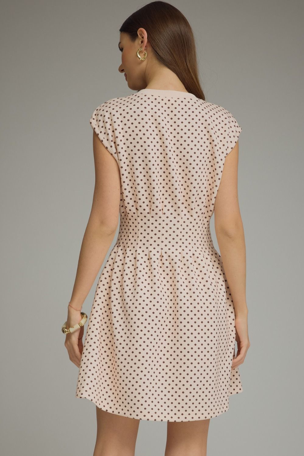 Polka Dot Pintuck Cap Sleeve Dress | Ecru