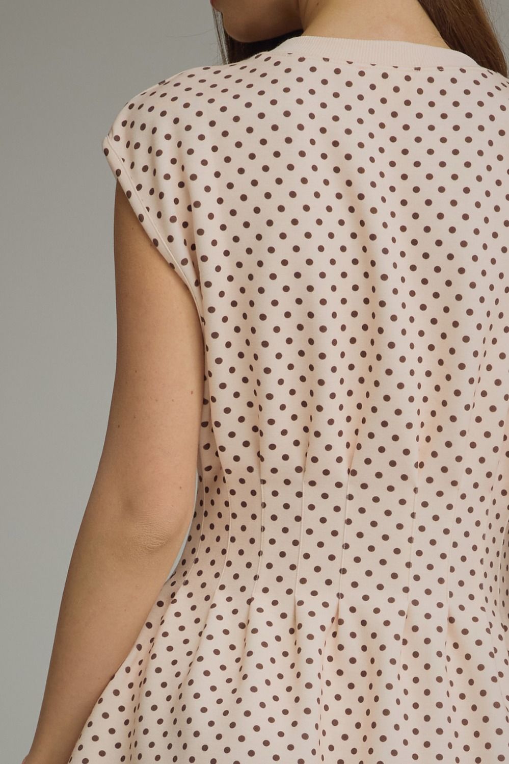 Polka Dot Pintuck Cap Sleeve Dress | Ecru