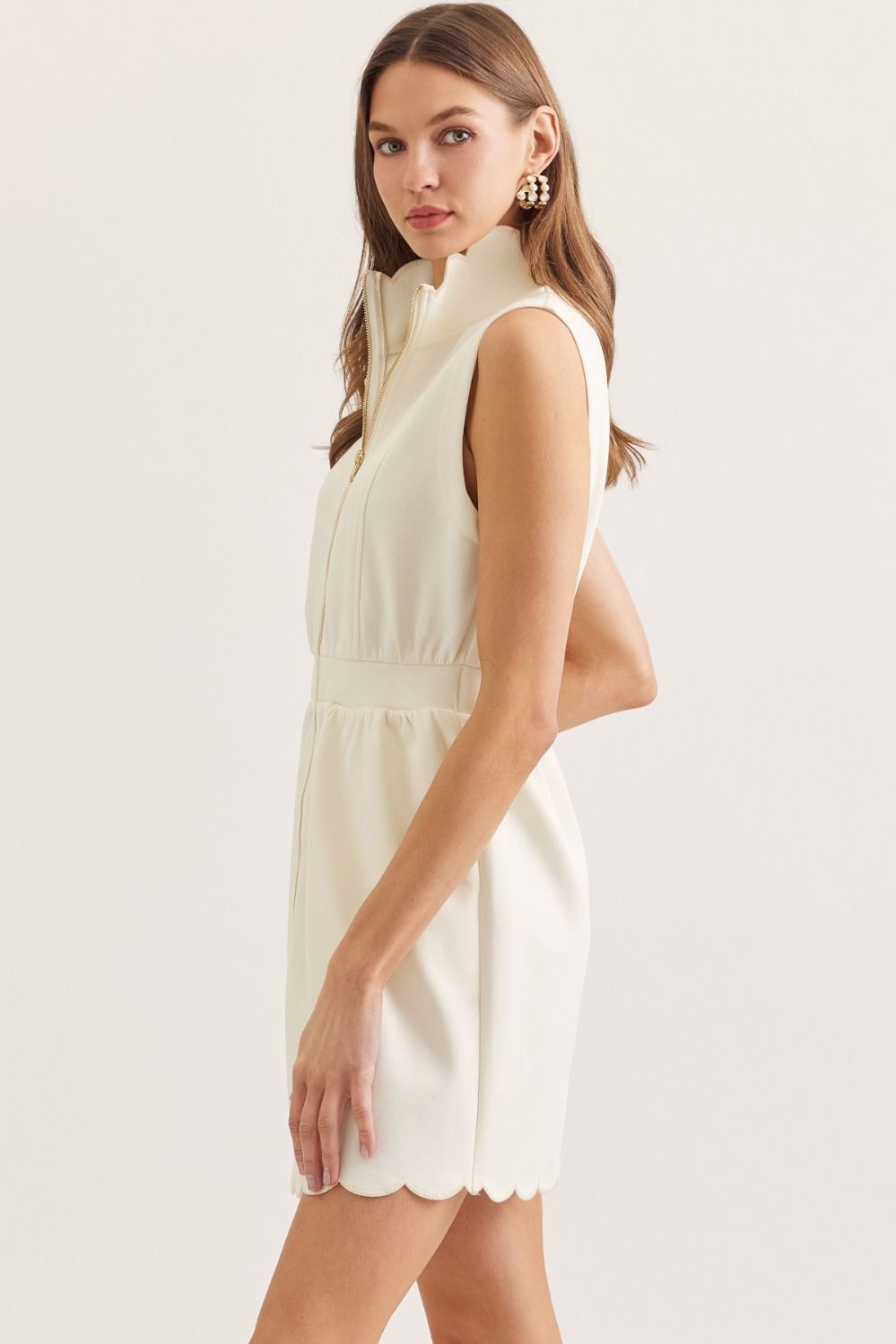 Scallop Zip Up Dress | Cream