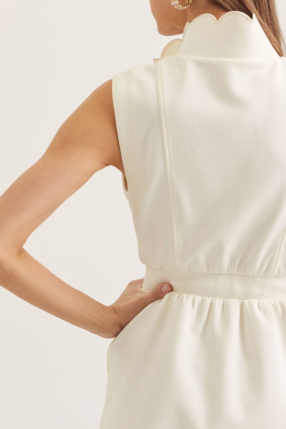 Scallop Zip Up Dress | Cream