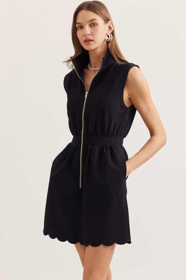 Scallop Zip Up Dress | Black