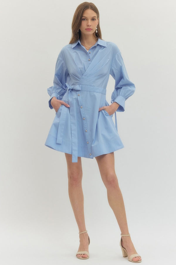 Solid Collared Wrap Tie Dress | Chambray