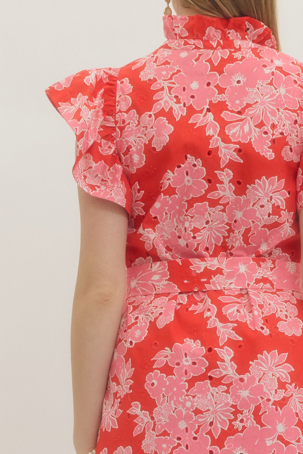 Floral Print Belted Waist Midi Dress | Pink/Red