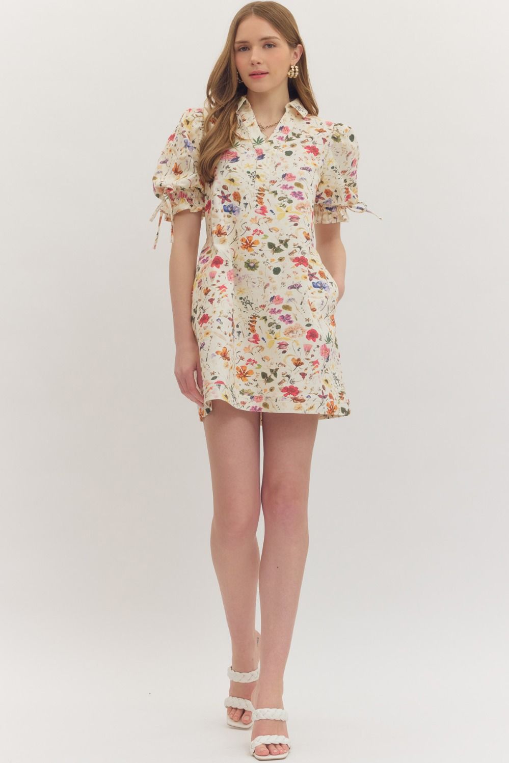 Floral Drawstring Dress | Cream