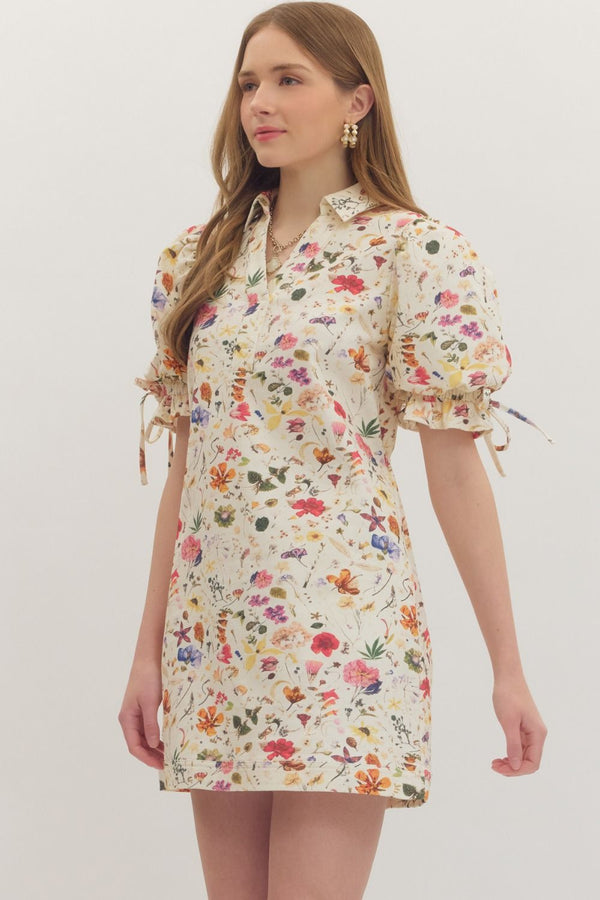 Floral Drawstring Dress | Cream