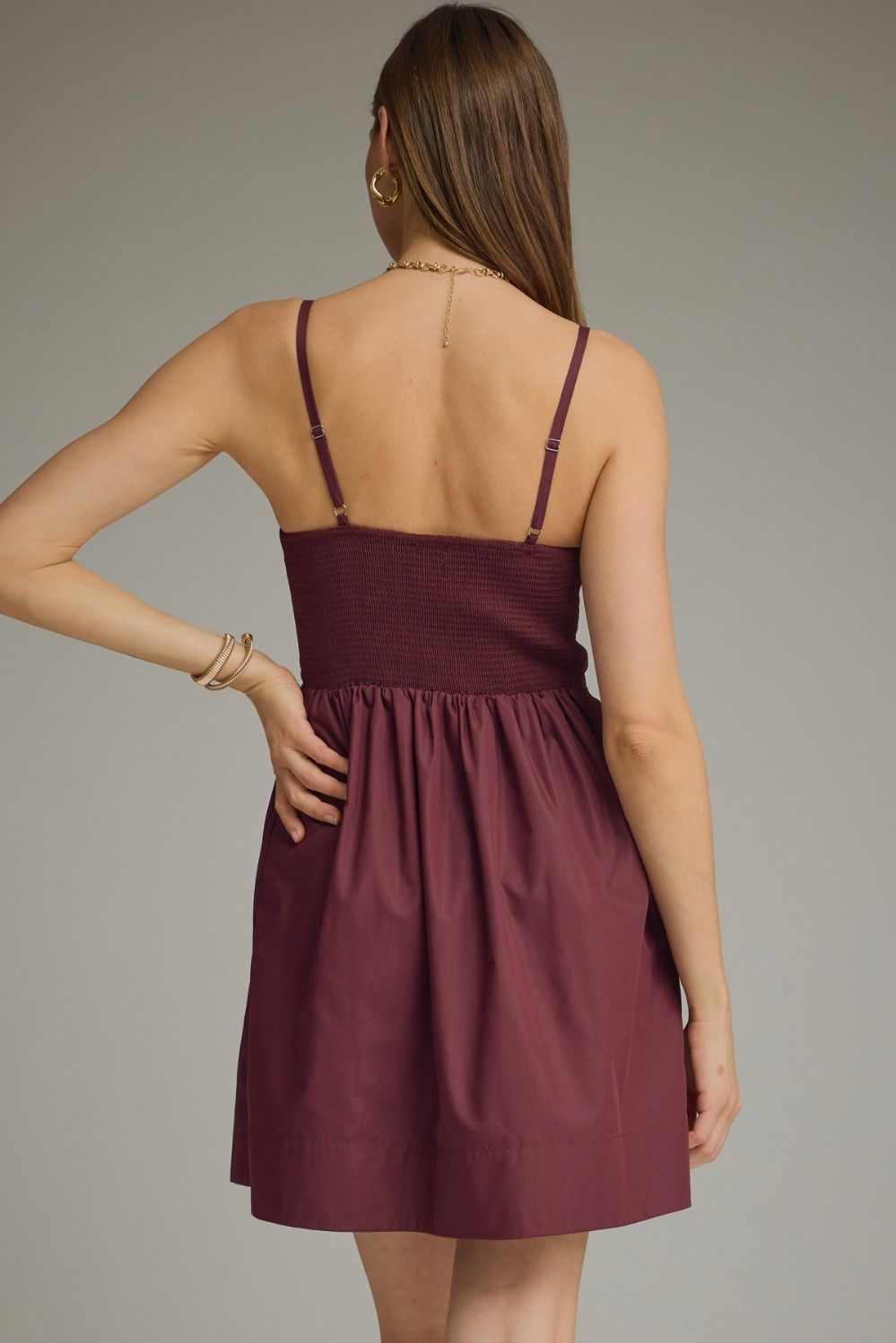 Pleated Bodice Spaghetti Strap Dress | Merlot