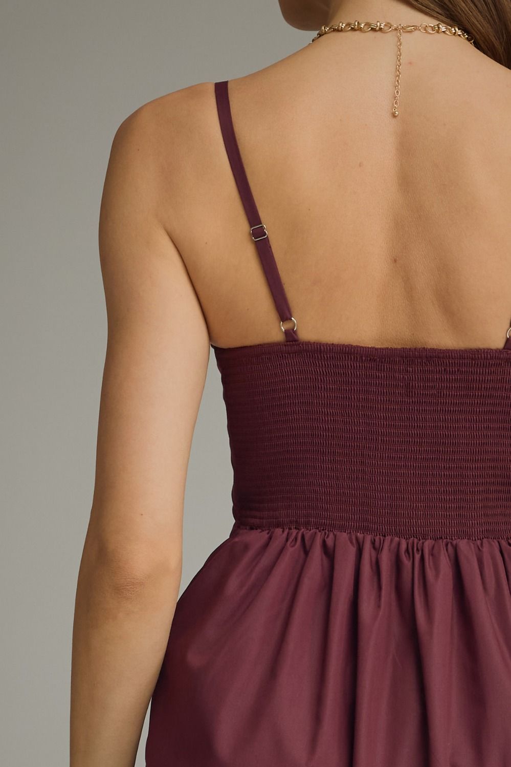 Pleated Bodice Spaghetti Strap Dress | Merlot