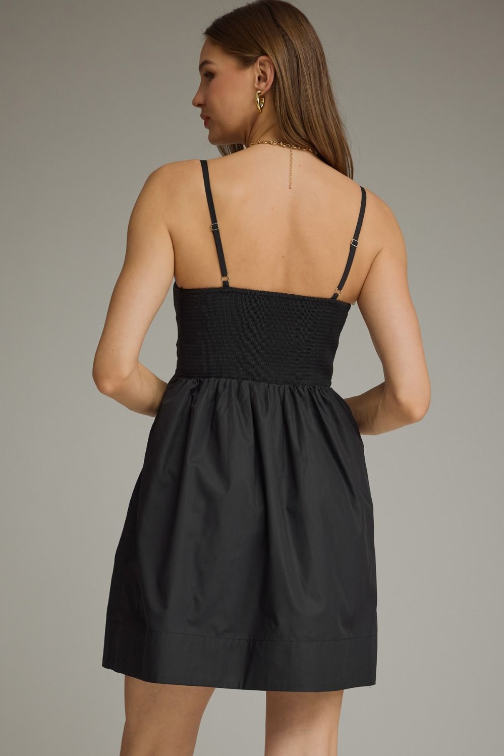 Pleated Bodice Spaghetti Strap Dress | Black