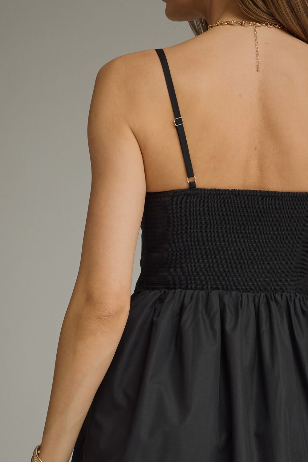 Pleated Bodice Spaghetti Strap Dress | Black