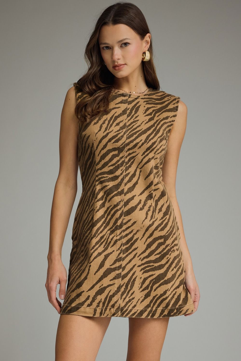 Zebra Sleeveless Mini Dress | Brown