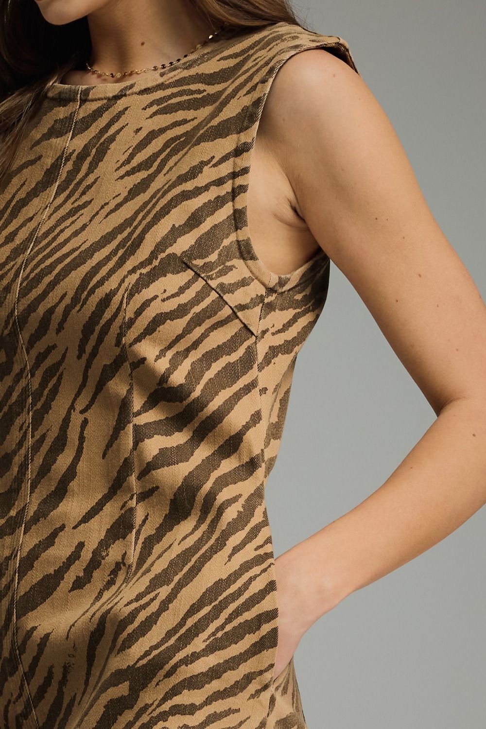 Zebra Sleeveless Mini Dress | Brown