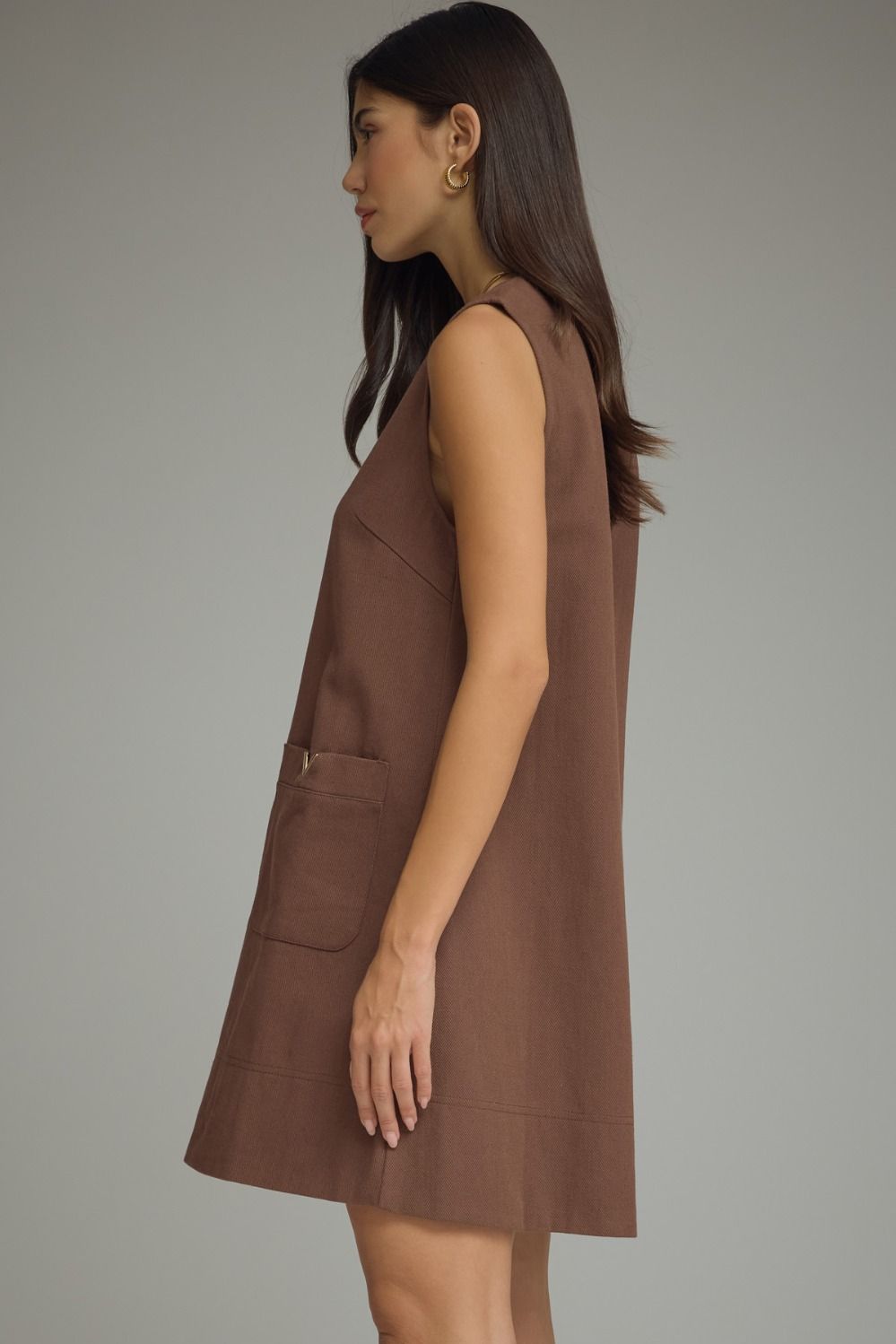Solid Sleeveless Mini Dress | Brown