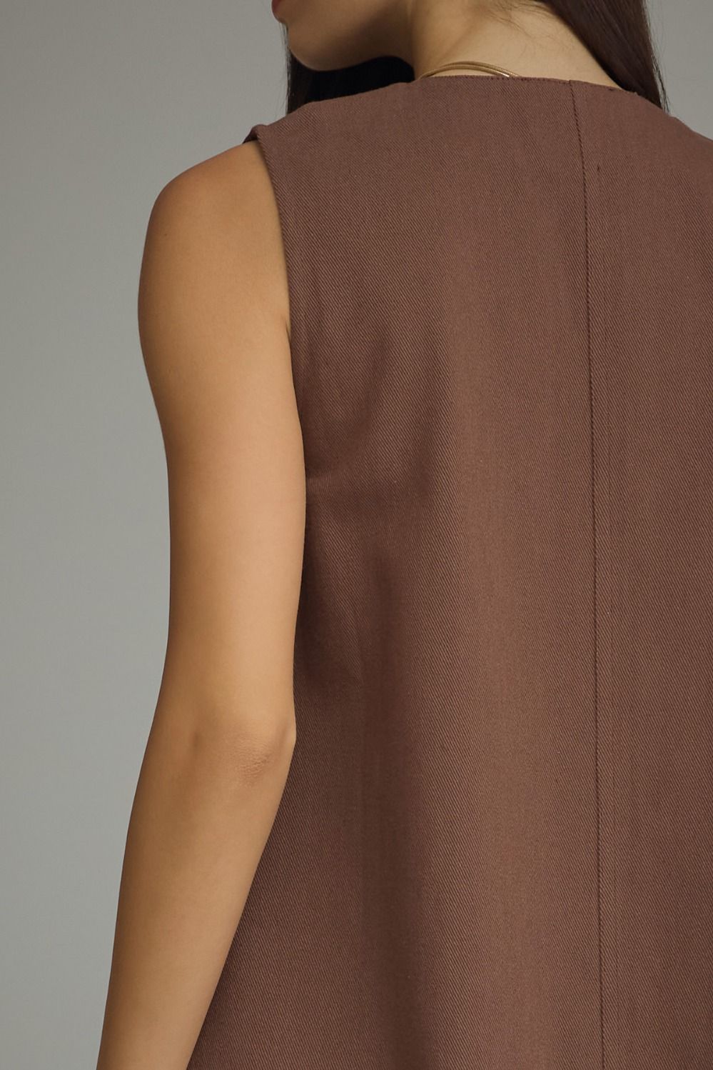 Solid Sleeveless Mini Dress | Brown
