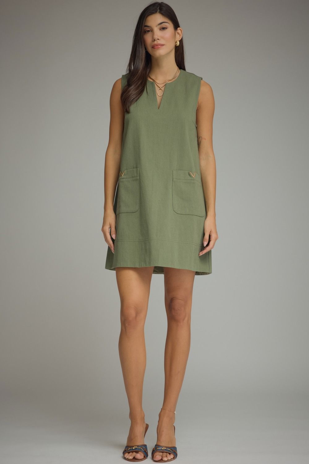 Solid Sleeveless Mini Dress | Green