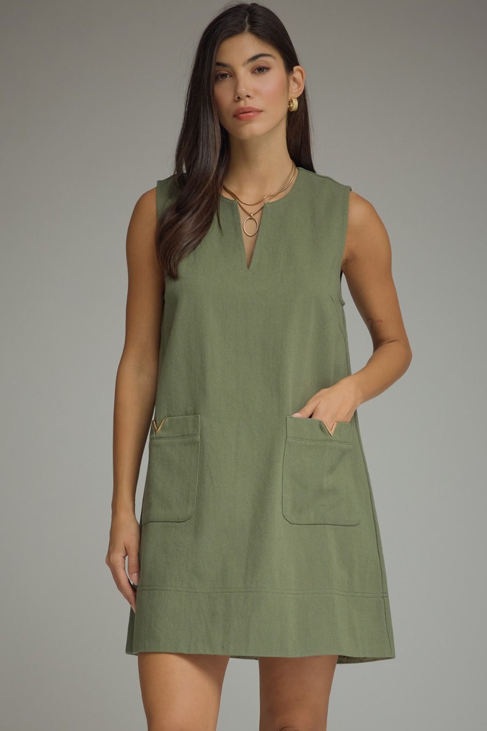 Solid Sleeveless Mini Dress | Green