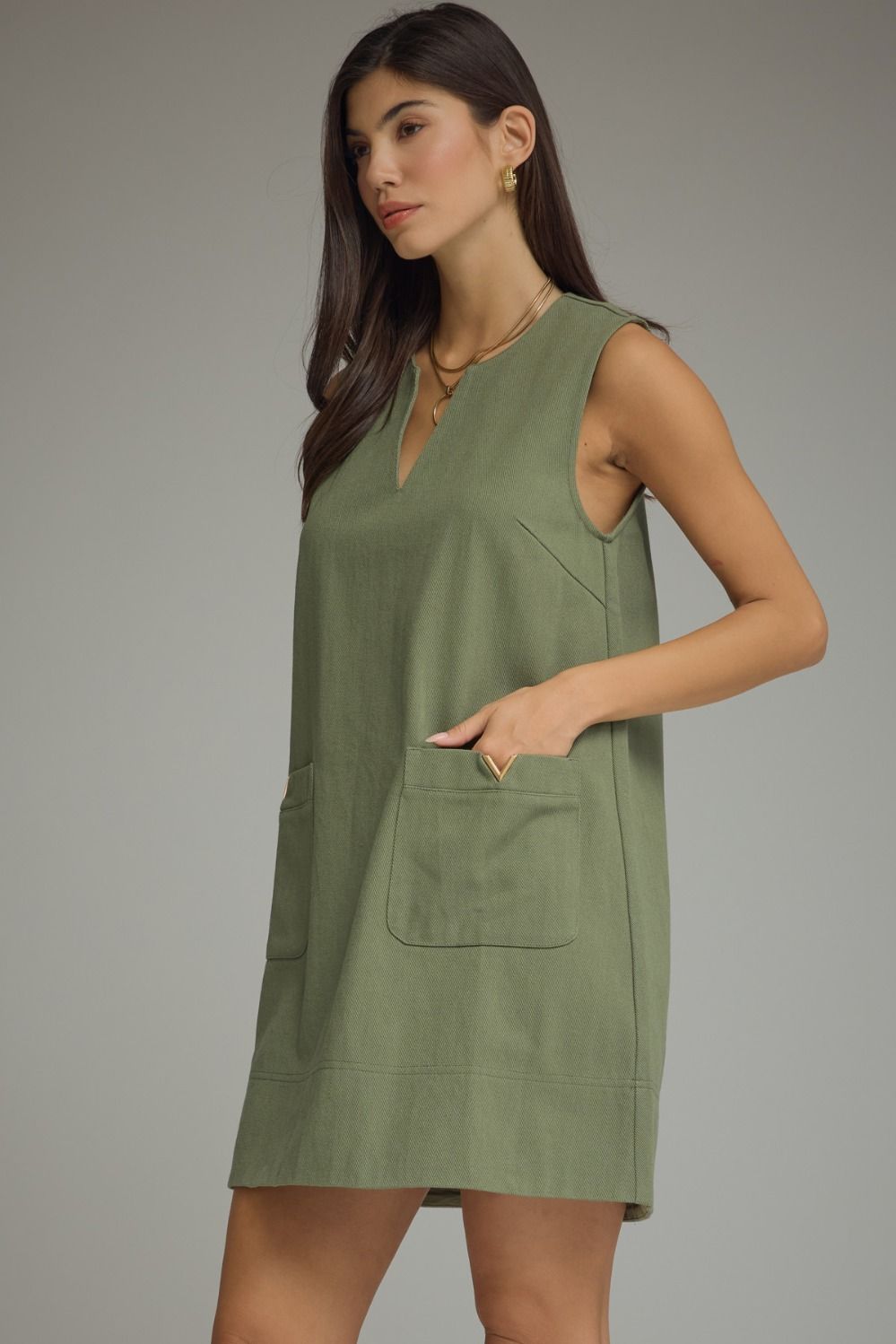 Solid Sleeveless Mini Dress | Green