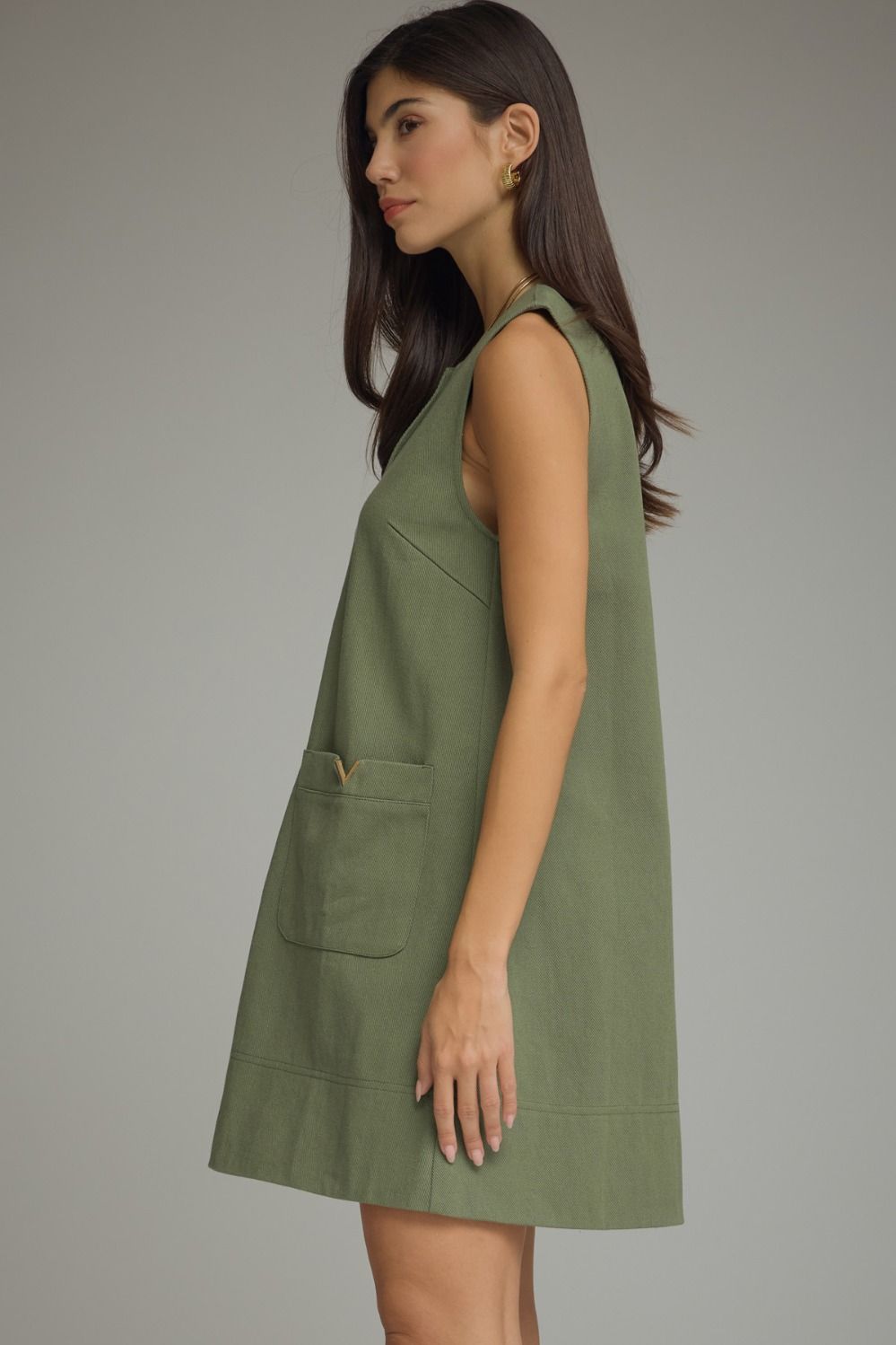 Solid Sleeveless Mini Dress | Green