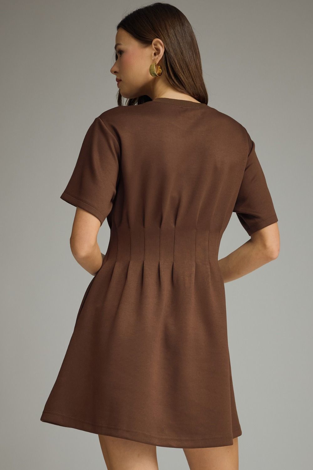 Solid Pintuck Waist Dress | Brown