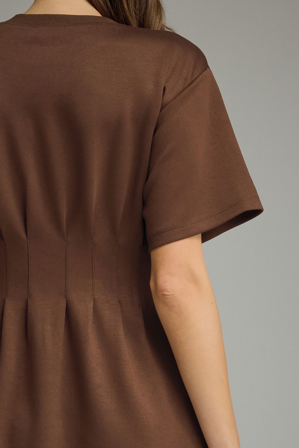 Solid Pintuck Waist Dress | Brown