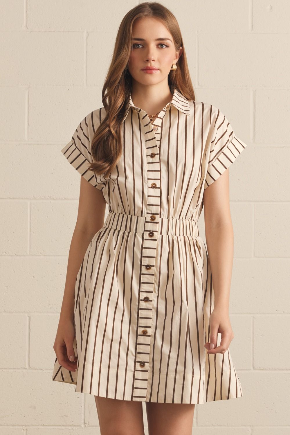 Stripe Collared Dress | Cream/Brown