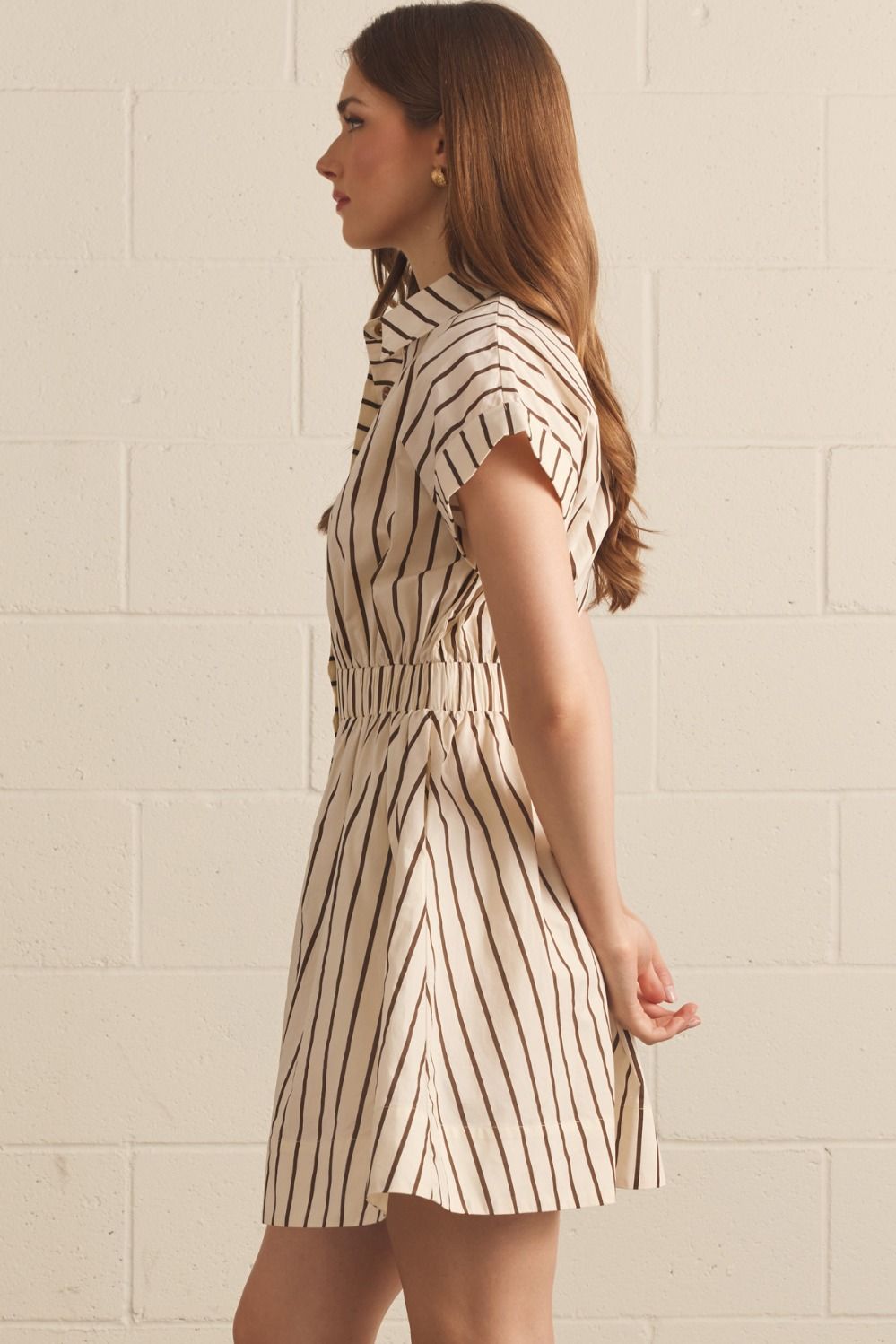 Stripe Collared Dress | Cream/Brown