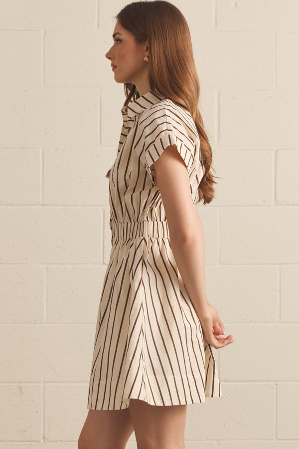 Stripe Collared Dress | Cream/Brown