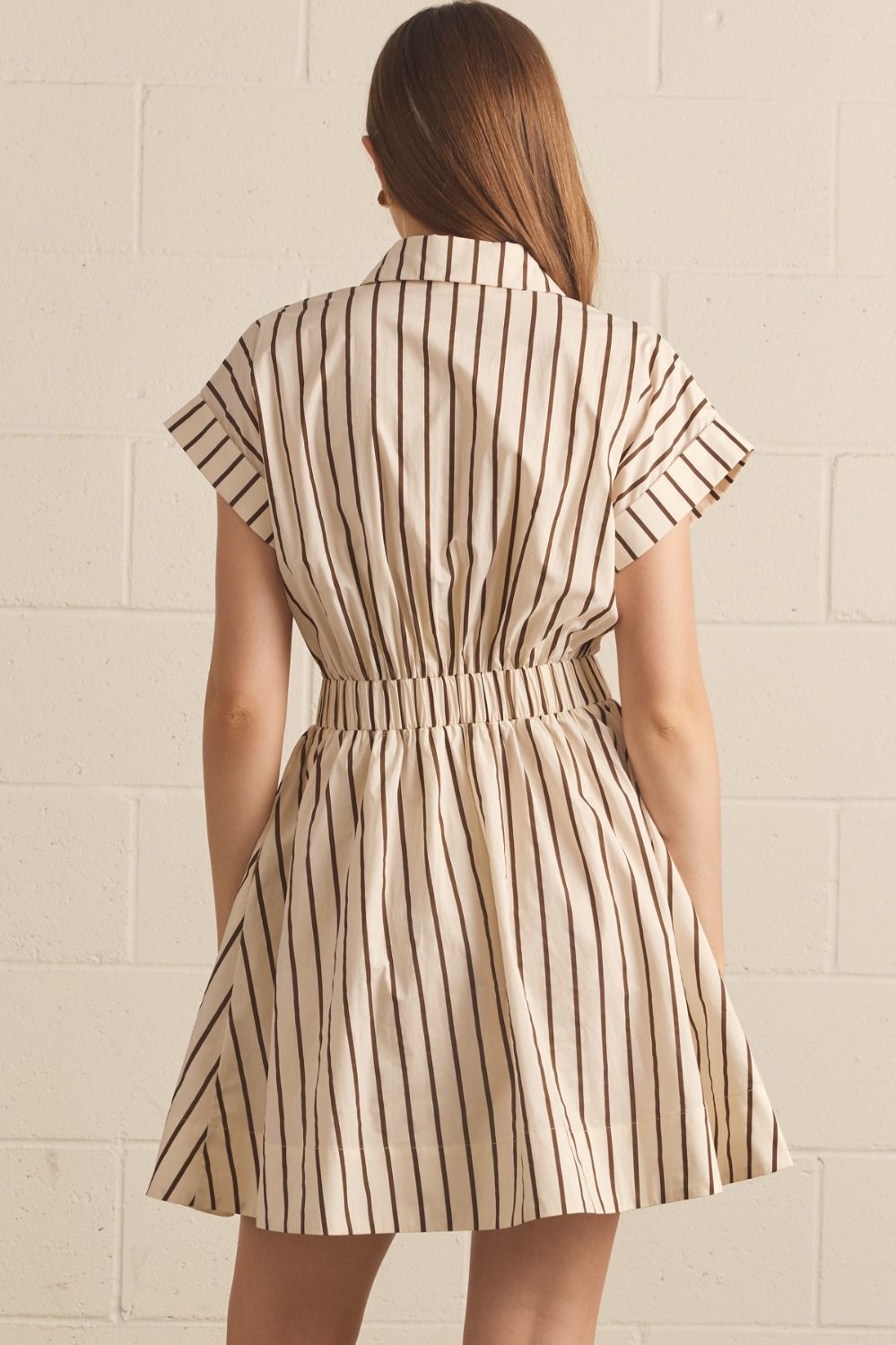Stripe Collared Dress | Cream/Brown