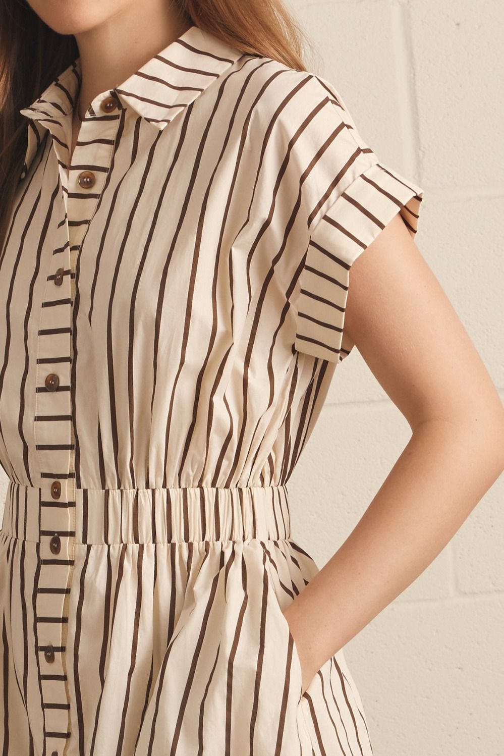 Stripe Collared Dress | Cream/Brown
