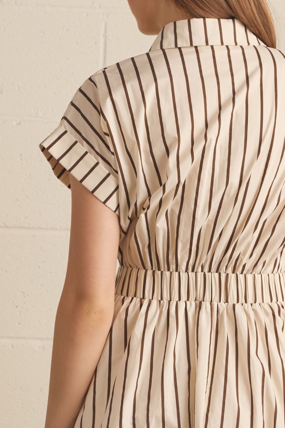 Stripe Collared Dress | Cream/Brown