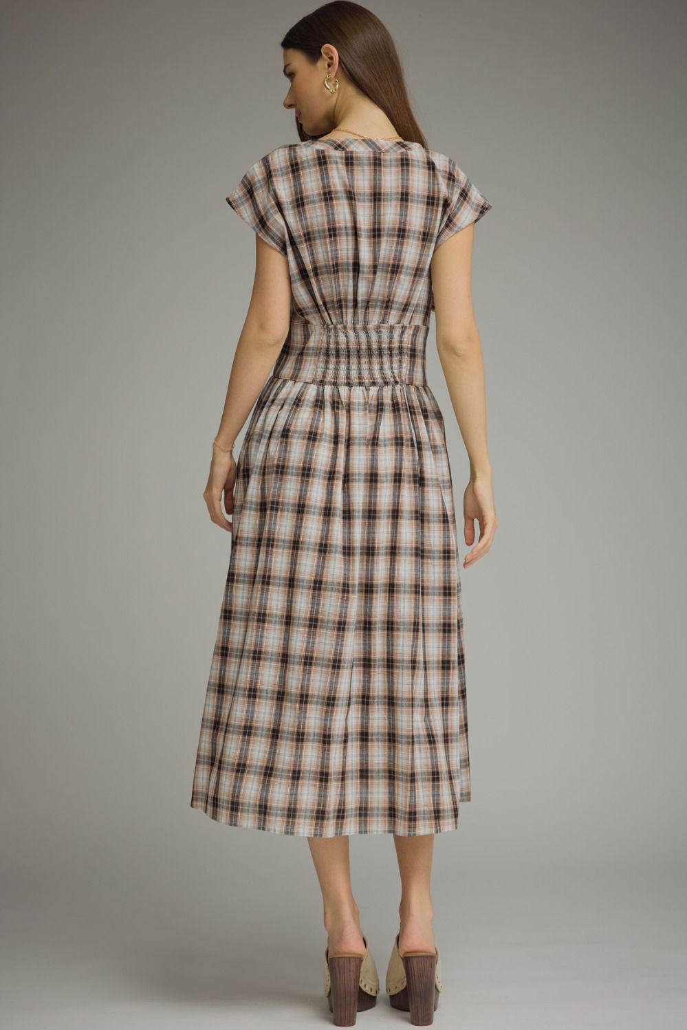Plaid Button Midi Dress | Mocha