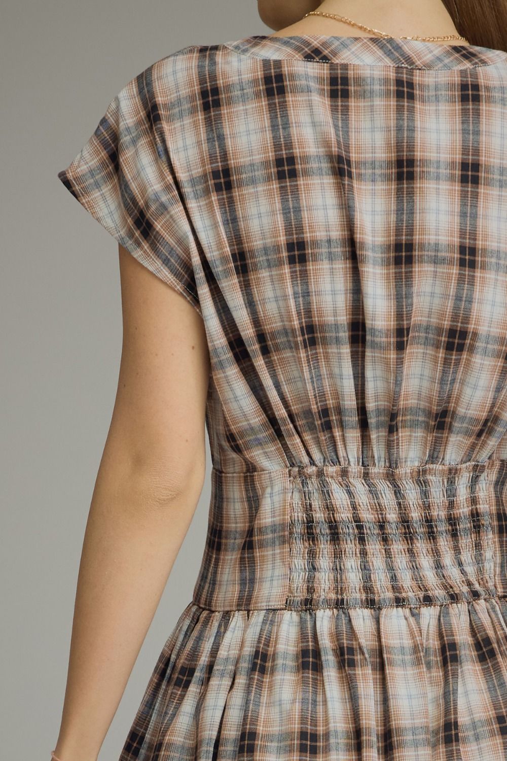 Plaid Button Midi Dress | Mocha
