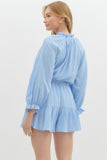 Bow Detail Long Sleeve Romper | Blue