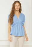 Crinkle Flowy Peplum Top | Blue