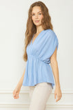 Crinkle Flowy Peplum Top | Blue
