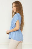 Crinkle Flowy Peplum Top | Blue