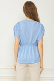 Crinkle Flowy Peplum Top | Blue