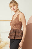 Lace Ruffled Leopard Cami Top | Brown